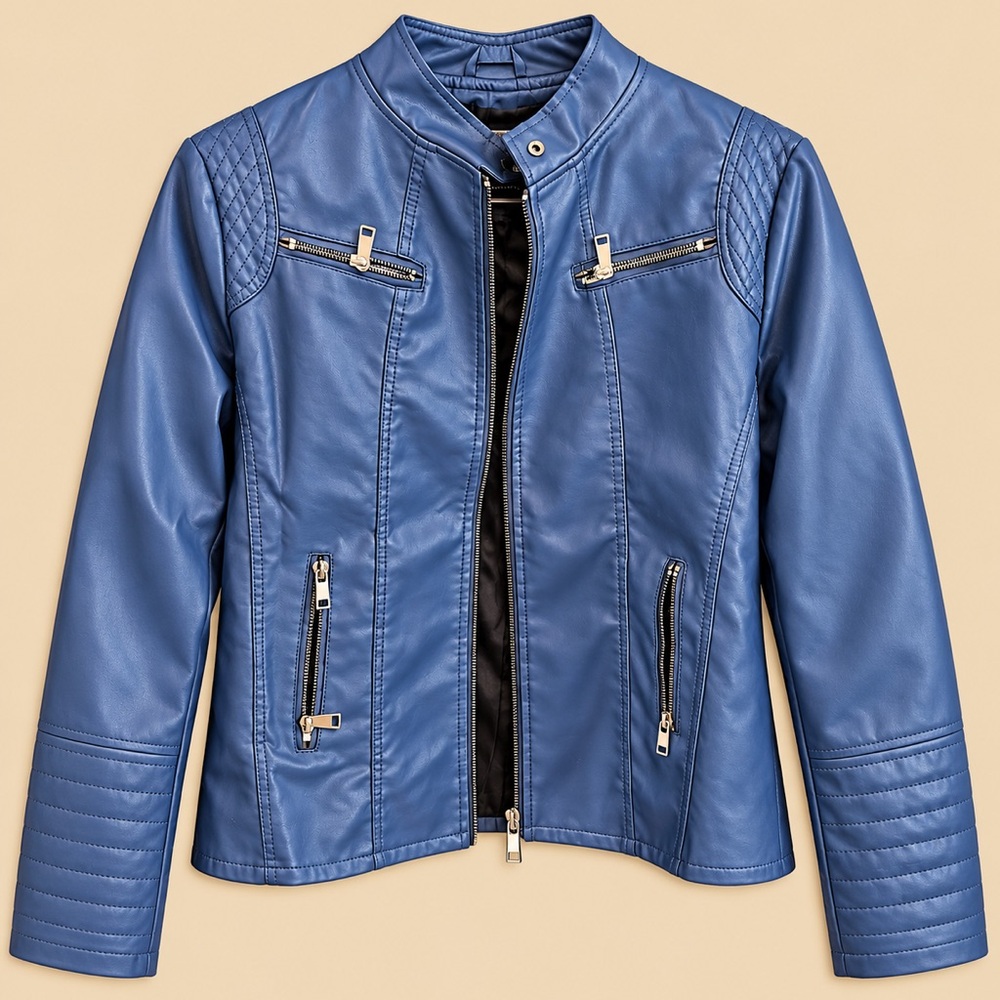 Classic Blue Women's Faux Leather Jacket